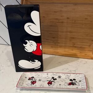 Pottery Barn Mickey Mouse Holiday cookie platter 5 x 12 1/2  retro in box